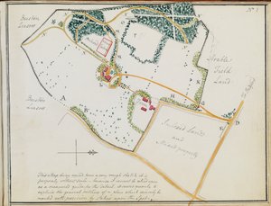 Karte aus "Red Books" für "Mogenhanger in Bedfordshire, ein Sitz von Godfrey Thornton Esq." (1792)