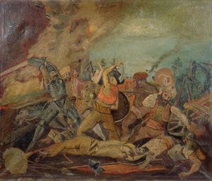 Osmanische und ungarische Soldaten kämpfen im siebzehnten Jahrhundert von Hungarian School