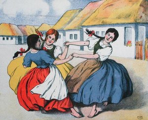 Bauerntanz. Illustration aus einer Partitur von Liedern von Arpad Balazs, ca. 1910 von Hungarian School