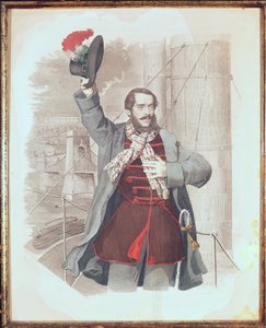 Porträt von Lajos Kossuth (1802-94) an der Kettenbrücke in Budapest, 1849 von Hungarian School