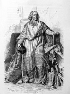 Graviertes Porträt von Jacques-Bénigne Bossuet, Bischof von Meaux nach Hyacinthe Rigaud (Musée du Louvre) - in „Geschichte Frankreichs“ von Guizot von Hyacinthe (after) Rigaud