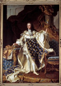 Ganzkörperporträt von Ludwig XV. in Krönungsgewändern (1710-1774) von Hyacinthe Francois Rigaud