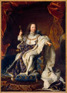 Porträt von Ludwig XV. als fünfjähriges Kind im heiligen Kostüm, König von Frankreich (1710-1774). Gemälde von Hyacinthe Rigaud (1659-1743)
