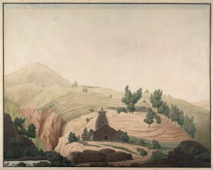 Das Dorf Barhaiti mit einem Tempel im Vordergrund von Hyder Jung Hearsey