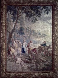 Wandteppich mit rustikalem Motiv von I.V. Borcht, flämisch, 17. Jahrhundert von I.V. Borcht