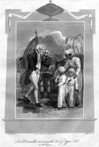 Lord Cornwallis 1738-1805 empfängt die Söhne von Tippoo Saib als Geiseln, 1816
