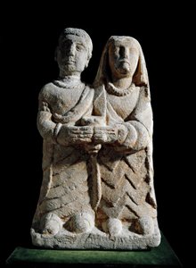 Iberische Kunst: Statuette eines Paares, das ein Opfer darbringt. Skulptur aus Albacete, Cerro de los Santos, Spanien. 4.-2. Jahrhundert v. Chr. Madrid, Nationales Archäologisches Museum von Iberian