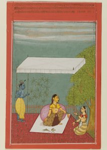 Nayika erwartet ihren Liebhaber, Seite aus einer Serie, die die Rasikapriya von Keshavadasa illustriert, 1692