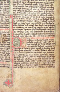 Historiierte Initiale P am Anfang der Saga der Grönländer, aus Flateyjarbok (Das Buch von Flatey) spätes 14. Jahrhundert von Icelandic School