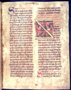 Historisierte Initiale vom Beginn eines Kapitels über Seefahrt und Handel, Kopie einer originalen Gesetzessammlung aus dem 14. Jahrhundert Jonsbok