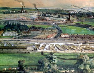 Industrielandschaft im Blanzy-Kohlefeld, Saone-et-Loire, ca. 1860 (Detail) von Ignace Francois Bonhomme