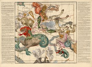 Frühlingsäquinoktium, Tafel 2 aus Globi coelestis in tabulas planas redacti descriptio, veröffentlicht 1674 (handkolorierter Stich)