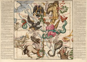 Wintersonnenwende, Tafel 5 aus Globi coelestis in tabulas planas redacti descriptio, veröffentlicht 1674 (handkolorierter Stich)