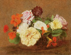 Rosen und Kapuzinerkressen in einer Vase, 1883