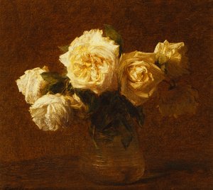 Sechs gelbe Rosen in einer Vase