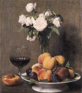 Stillleben mit Rosen, Obst und einem Glas Wein, 1872 von Ignace Henri Jean Fantin Latour