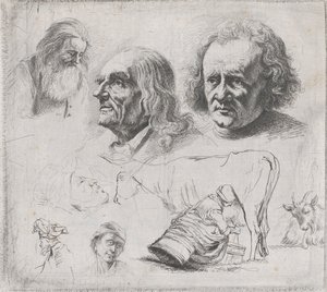 Studie von sechs Köpfen und einer Milchmagd, 1816