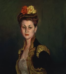 Porträt einer Dame mit Haarknoten und Torero-Jacke