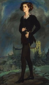 Die amerikanische Schriftstellerin Michael Strange (Mrs Barrymore) mit dem Alcázar im Hintergrund, 1924 von Ignacio Zuloaga y Zabaleta