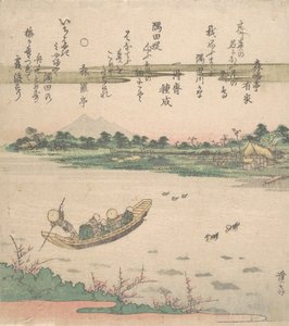Boot überquert den Fluss, ca. 1840