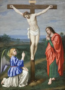 Gekreuzigter Christus zwischen einem Engel und Johannes dem Evangelisten, ca. 1640 von Il (1609 85) Sassoferrato