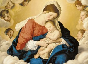 Die Madonna und das Kind in Herrlichkeit mit Engeln von Il Sassoferrato