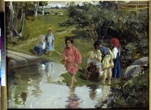 Kinder beim Angeln von Illarion Mikhailovich Pryanishnikov