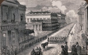 Begräbnis des verstorbenen Herzogs von Wellington - Der Umzug in Pall-Mall, 1852 von Illustrated London News
