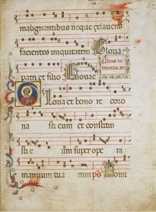 Manuskriptblatt mit einer weiblichen Heiligen, möglicherweise Dorothea, in einem Initial G..., ca. 1330-40 von Illustratore