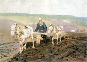 Graf Tolstoi pflügt - nach dem Gemälde von Repin von Ilya Efimovich (after) Repin