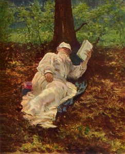 Leo Nikolayevich Tolstoy ruht sich im Wald aus von Ilya Efimovich Repin