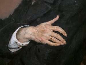 Porträt von Pavel Mikhailovich Tretyakov (Detail) von Ilya Efimovich Repin