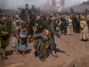 Religiöse Prozession in der Provinz Kursk (Detail) von Ilya Efimovich Repin