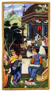 Ein Engel im Gespräch mit einer Gruppe Europäer, ca. 1610