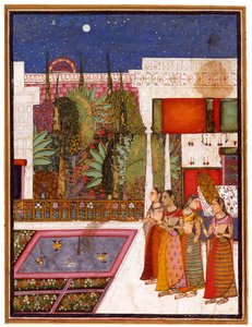 Vier Frauen in einem Palastgarten, Mitte des 18. Jahrhunderts von Indian Art