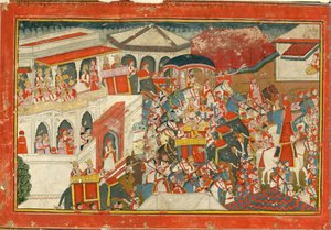 Krishna und Balarama verlassen einen Palast, um 1840