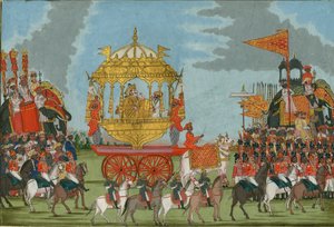 Radscha von Tanjore reitet auf einem Elefanten zu einer Hochzeitszeremonie, ca. 1780 von Indian Art
