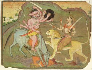 Durga im Kampf mit Mahishasura, aus dem Folio von 