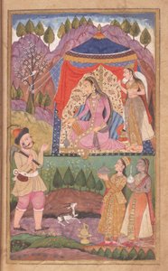 48.62 Folio 138 Farhad erzählt Prinzessin Shirin von seinen Abenteuern, aus dem Khusrau und Shirin, Deccani-Schule, 1722