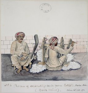 Zwei Männer beim Entkernen von Baumwolle, Bombay, ca. 1873 von Indian School
