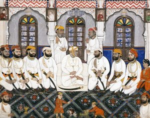 Ein Jaipur-Raja, gekleidet für den Gottesdienst im Durbar, ca. 1845 von Indian School