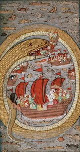 Eine monströse Schlange verschlingt die königliche Flotte, ca. 1670-1690