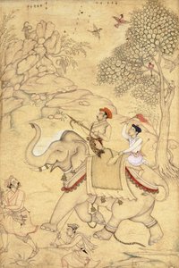 Ein Prinz auf der Jagd, auf einem Elefanten reitend, um 1600-1650 von Indian School