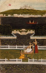 Eine schöne Frau auf einer Seeterrasse, ca. 1770 von Indian School