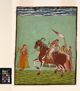 Eine Frau zu Pferd mit drei Begleitern, ca. 1735 von Indian School