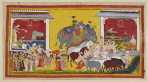Rama konnte Sita und Laksmana nicht davon abhalten, ihn zu begleiten, und die drei geben nun alles, was sie besitzen, weg. In einem Pavillon auf der linken Seite verteilt Sita ihre Juwelen und Kleider an die Stadtbewohner, während der Brahmane Su