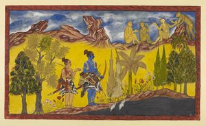 In ihrer verzweifelten Suche nach der entführten Sita sind Rama und Laksmana zum Pampa-See gekommen, der mit Lotusblumen bedeckt und von blühenden Bäumen umgeben ist. Es ist Frühling und Rama wird ständig an die Paarungsvögel erinnert von Indian School