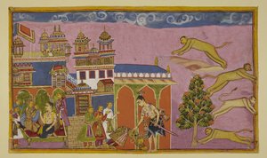 Laksmana betritt Sugrivas Palast und wird von diesem empfangen, der sich zu Boden verneigt. Die beiden versöhnen sich von Indian School