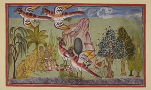 Sampatis Flügel wachsen wieder, gemäß der Prophezeiung, dass sie es tun würden, wenn er der Welt einen Dienst erwiesen hat, indem er erfährt, wohin Sita gebracht wurde, und damit Rama ermöglicht, sie zurückzuholen