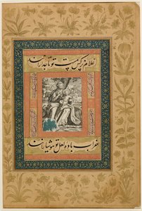 Eine europäische Gravur der Jungfrau und des Kindes, die sich während der Flucht nach Ägypten ausruhen, Illustration aus dem 